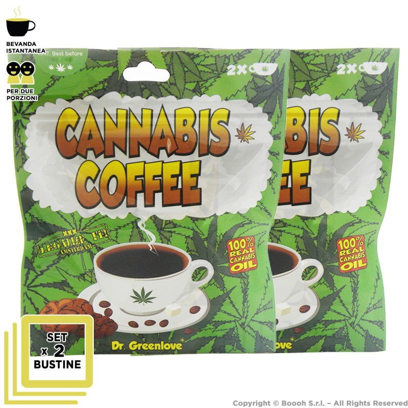 CANNABIS INSTANT COFFE' DRINK (NO THC) by DR GREENLOVE - SET DA DUE BUSTINE TOT.4 PORZIONI DI CAFFE' ISTANTANEO