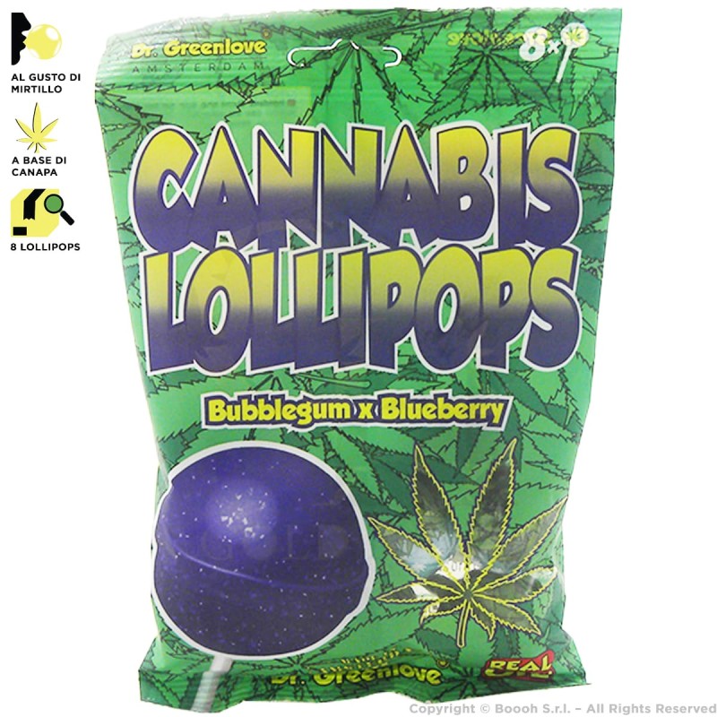 CANNABIS LOLLIPOPS BUBBLEGUM BLUEBERRY (NO THC) by DR GREENLOVE - BUSTINA DA 8 CHUPA